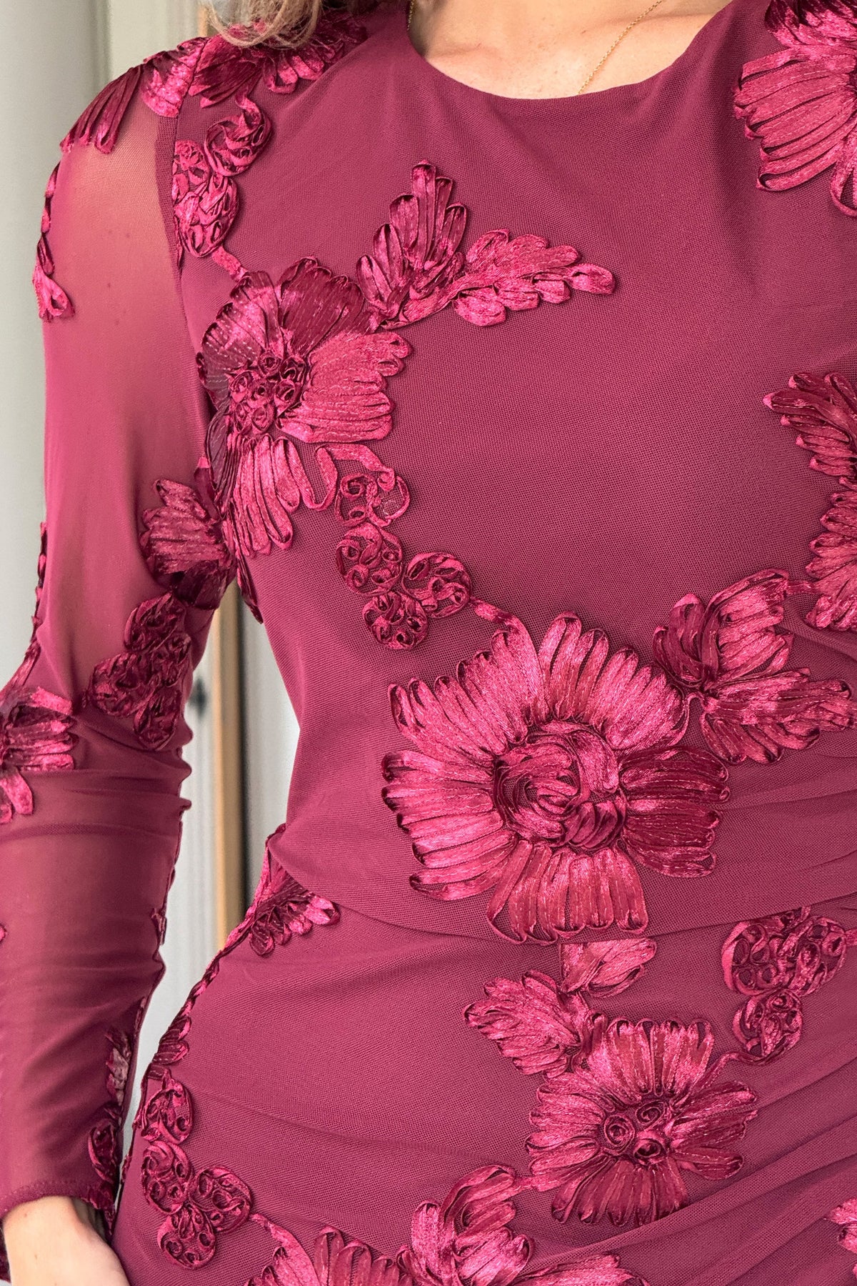 Girl In Mind Elodie Floral Embroidered Plum Midi Dress