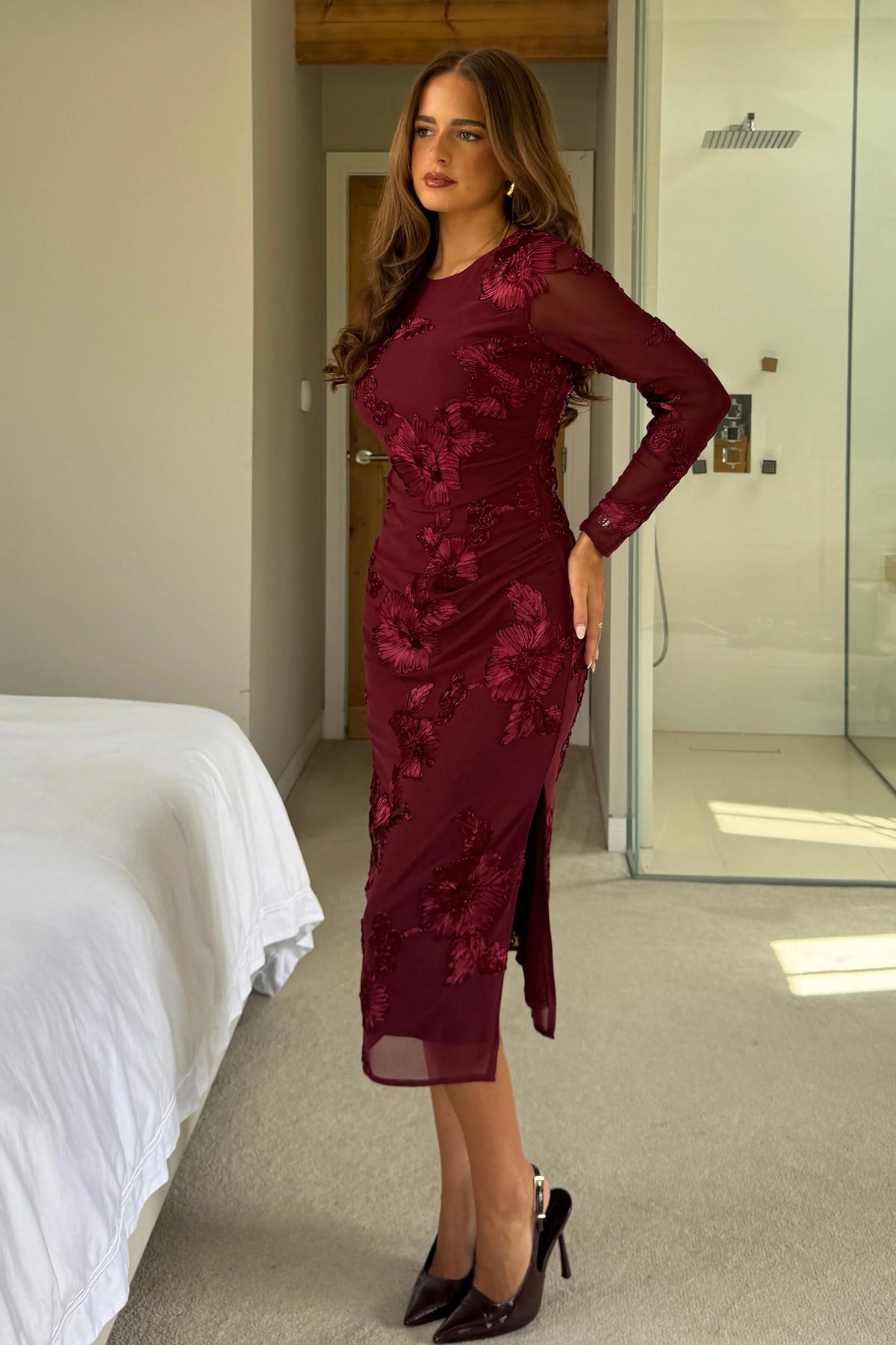 Girl In Mind Elodie Floral Embroidered Plum Midi Dress Love My Apparel Girl In Mind Elodie Floral Embroidered Plum Midi Dress Love My Apparel