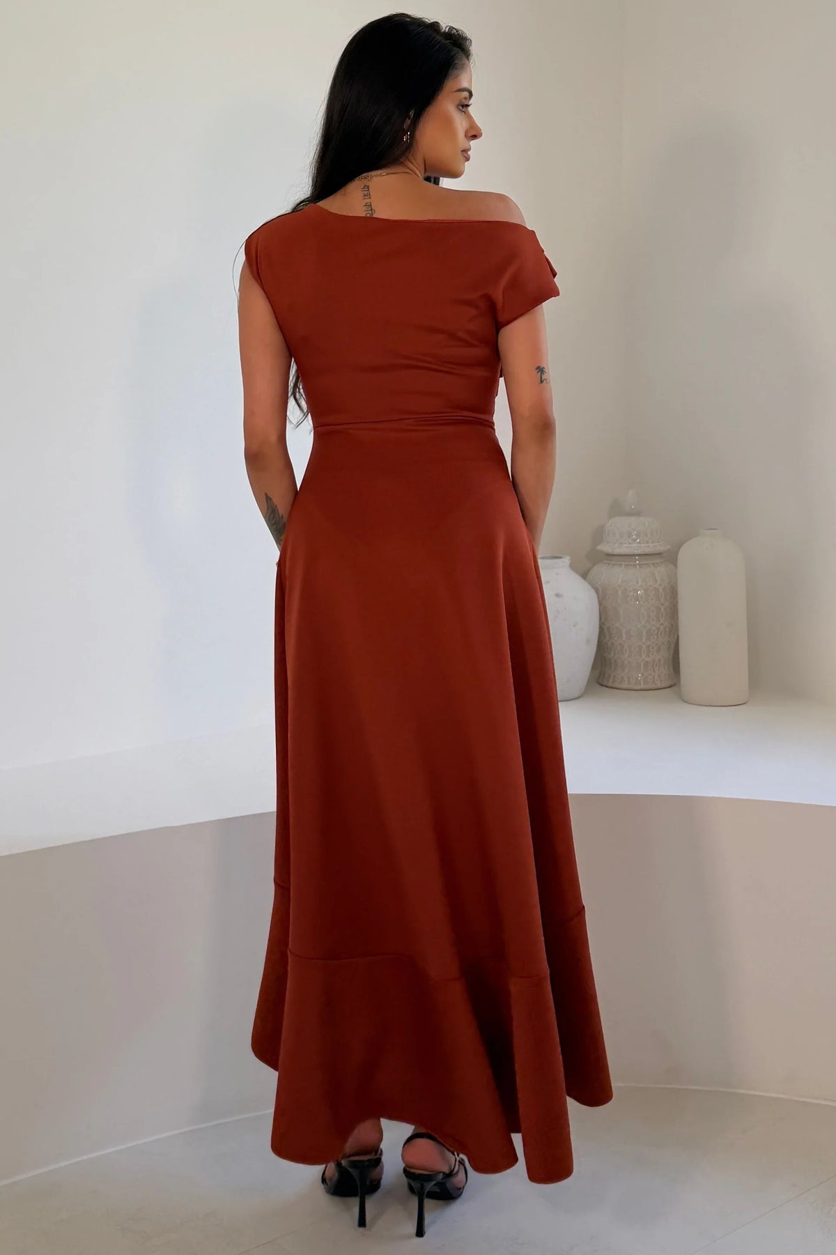 Girl In Mind Florie Frill Wrap Clay Orange Maxi Dress