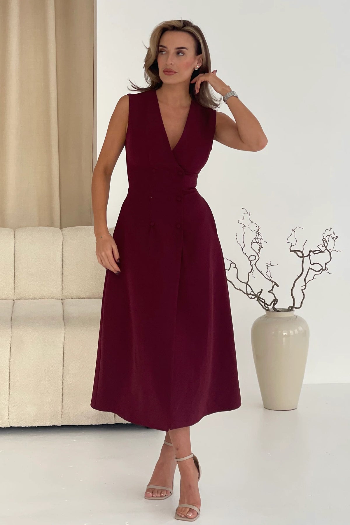 Girl In Mind Hazel Tailored Burgundy Midi Dress