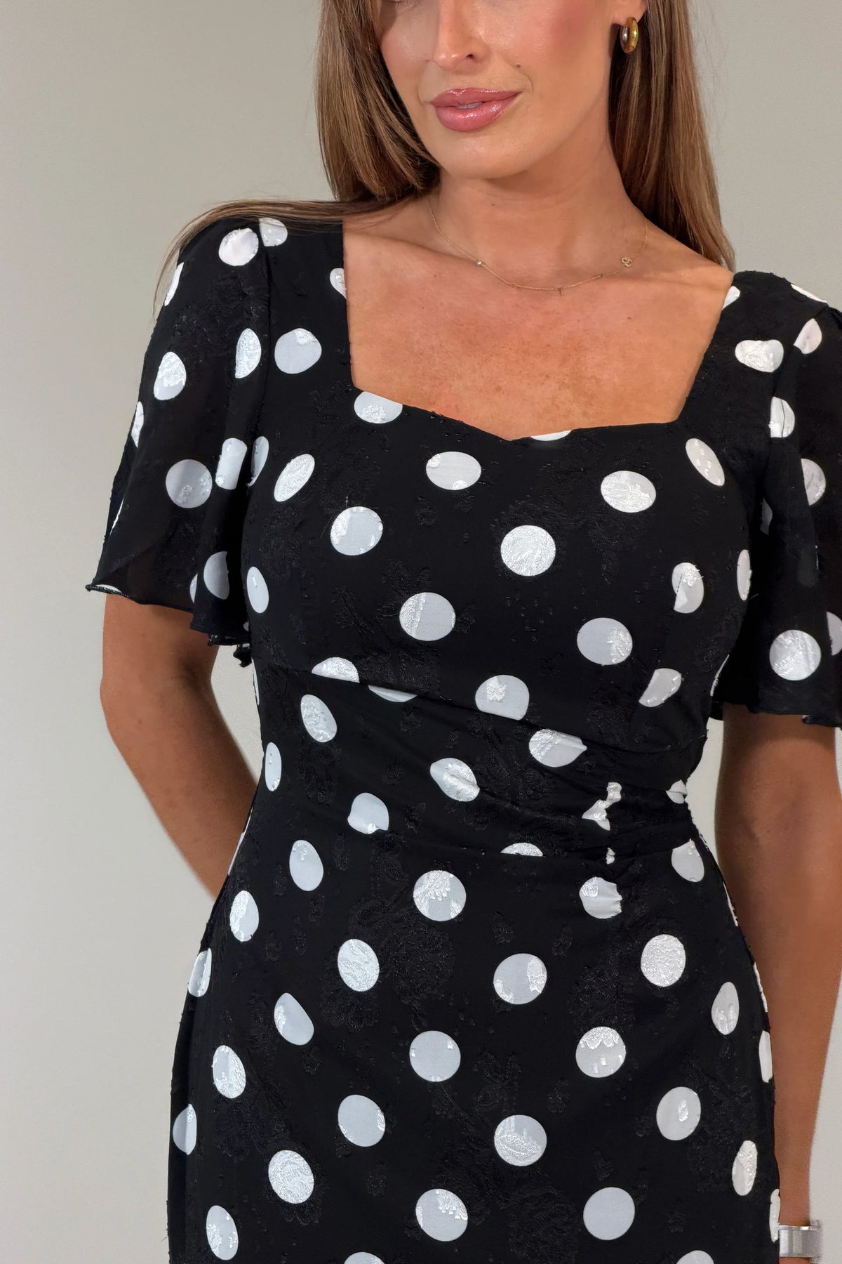 Girl In Mind Heidi Burnout Black & White Dot Midi Dress