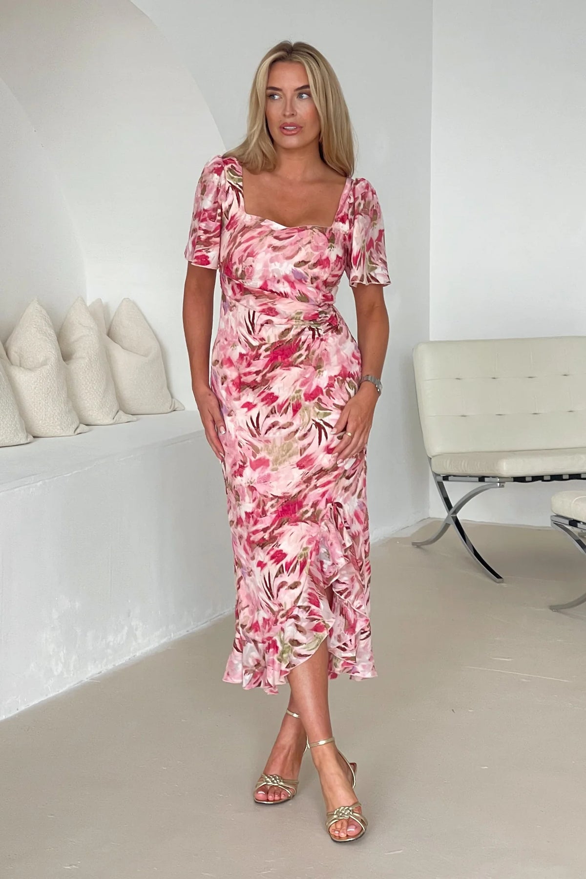 Girl In Mind Heidi Pink Multi Floral Midi Dress