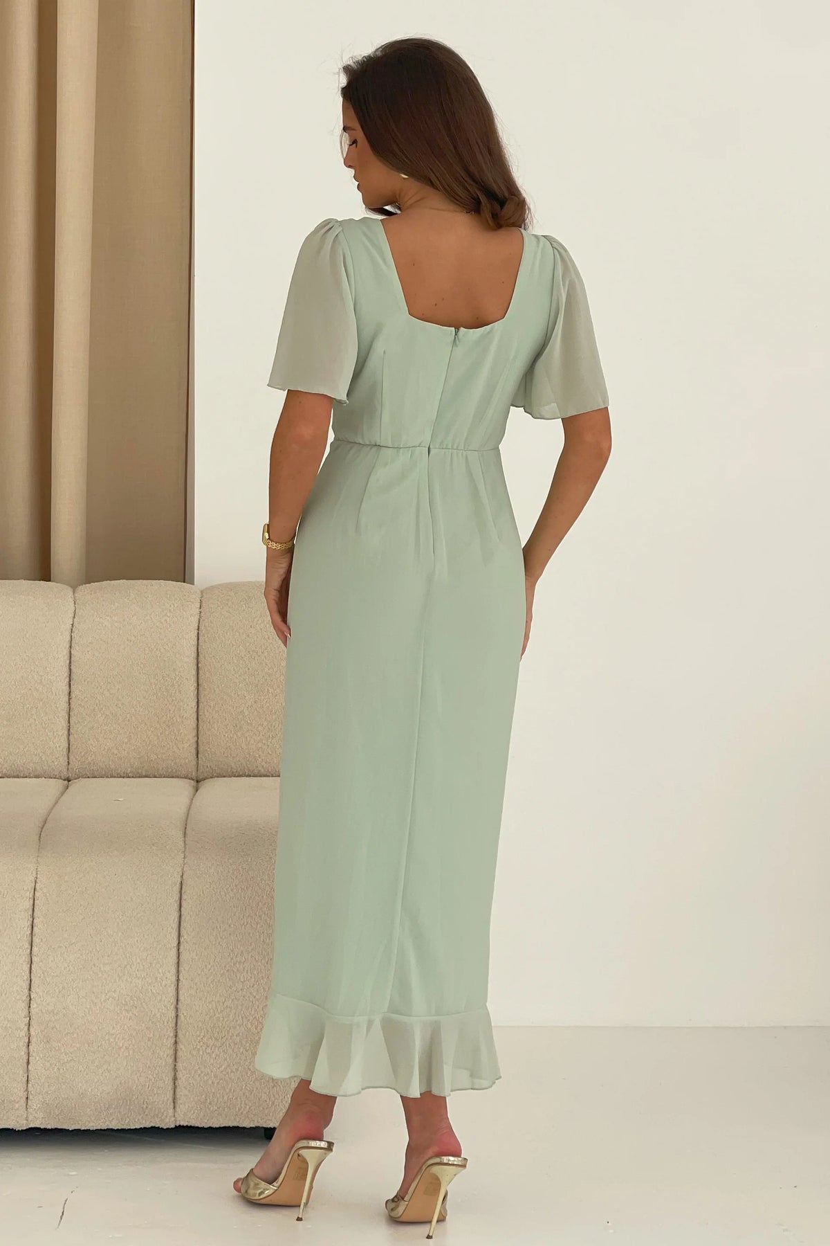 Girl In Mind Heidi Sage Green Ruched Midi Dress Love My Apparel Girl In Mind Heidi Sage Green Ruched Midi Dress Love My Apparel