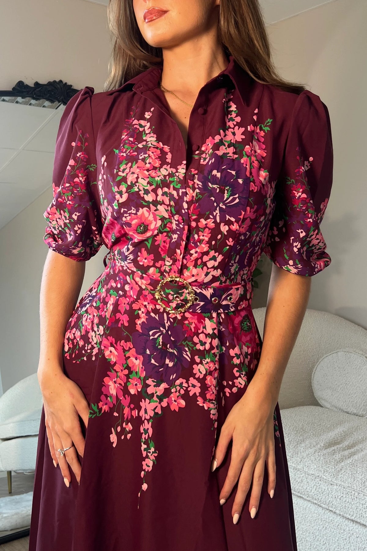 Girl In Mind Holland Burgundy Floral Border Dress