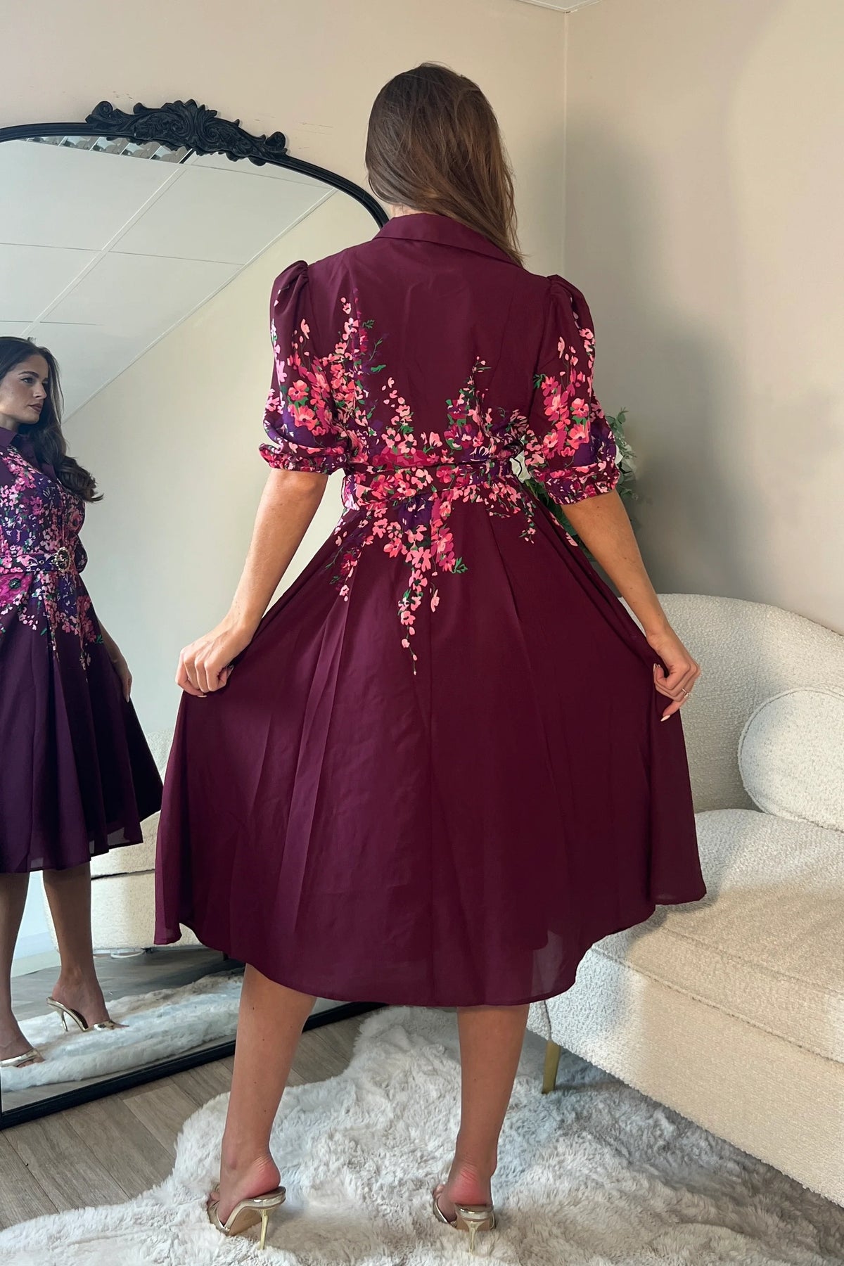 Girl In Mind Holland Burgundy Floral Border Dress