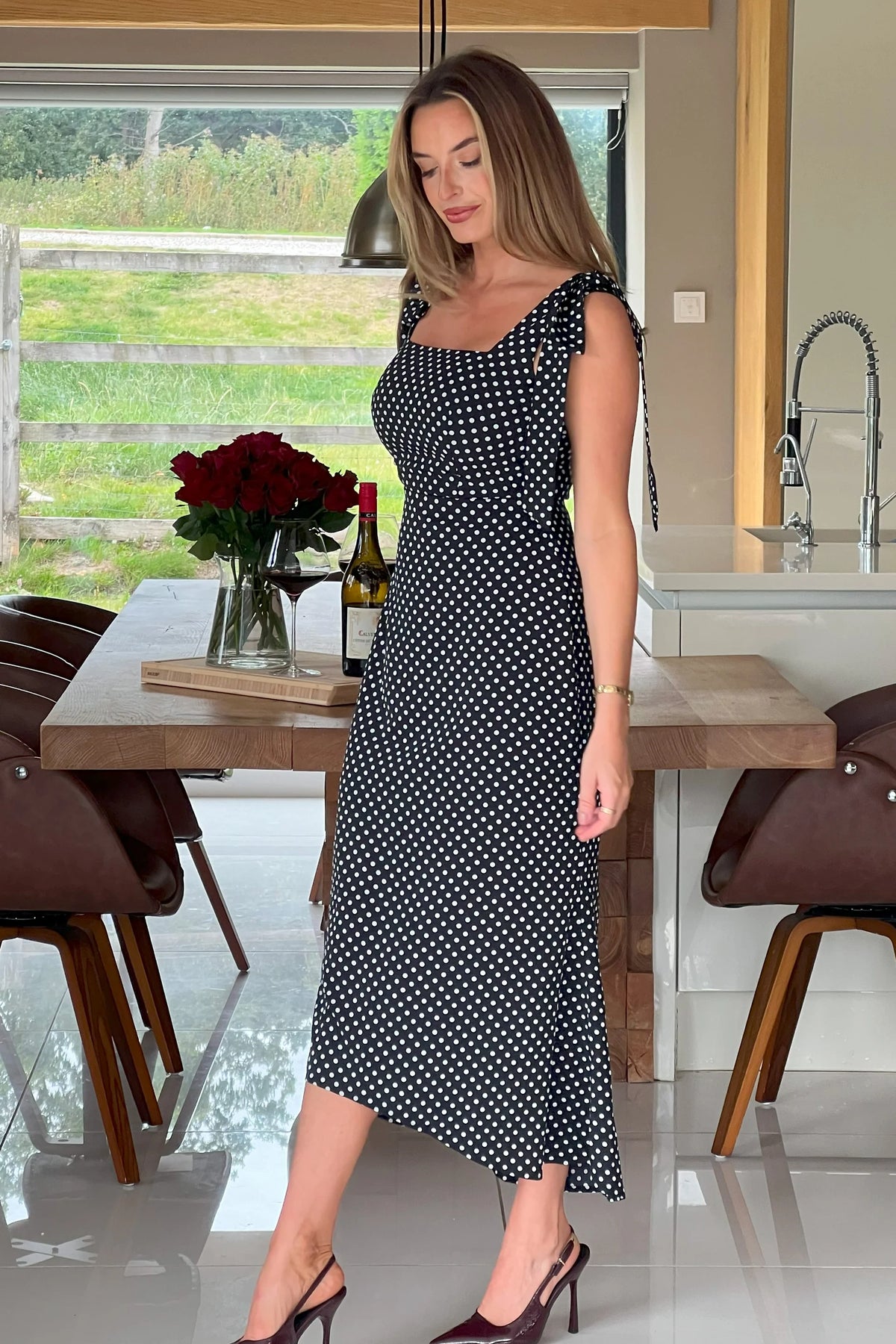 Girl In Mind Jovi Black Tie Shoulder Midi Dress