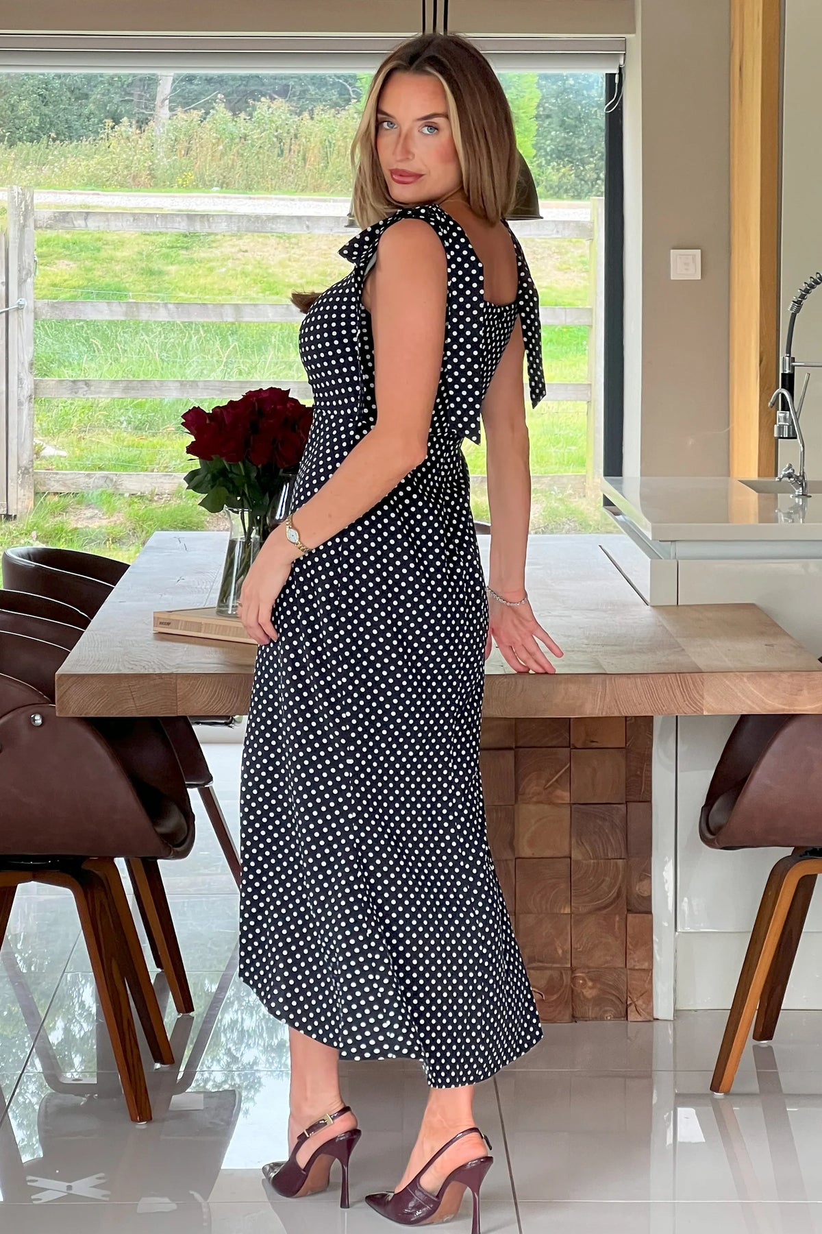 Girl In Mind Jovi Black Tie Shoulder Midi Dress