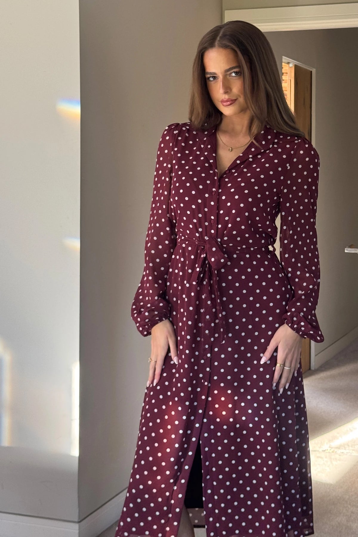 Girl In Mind Kaya Berry Spot Midi Shirt Dress