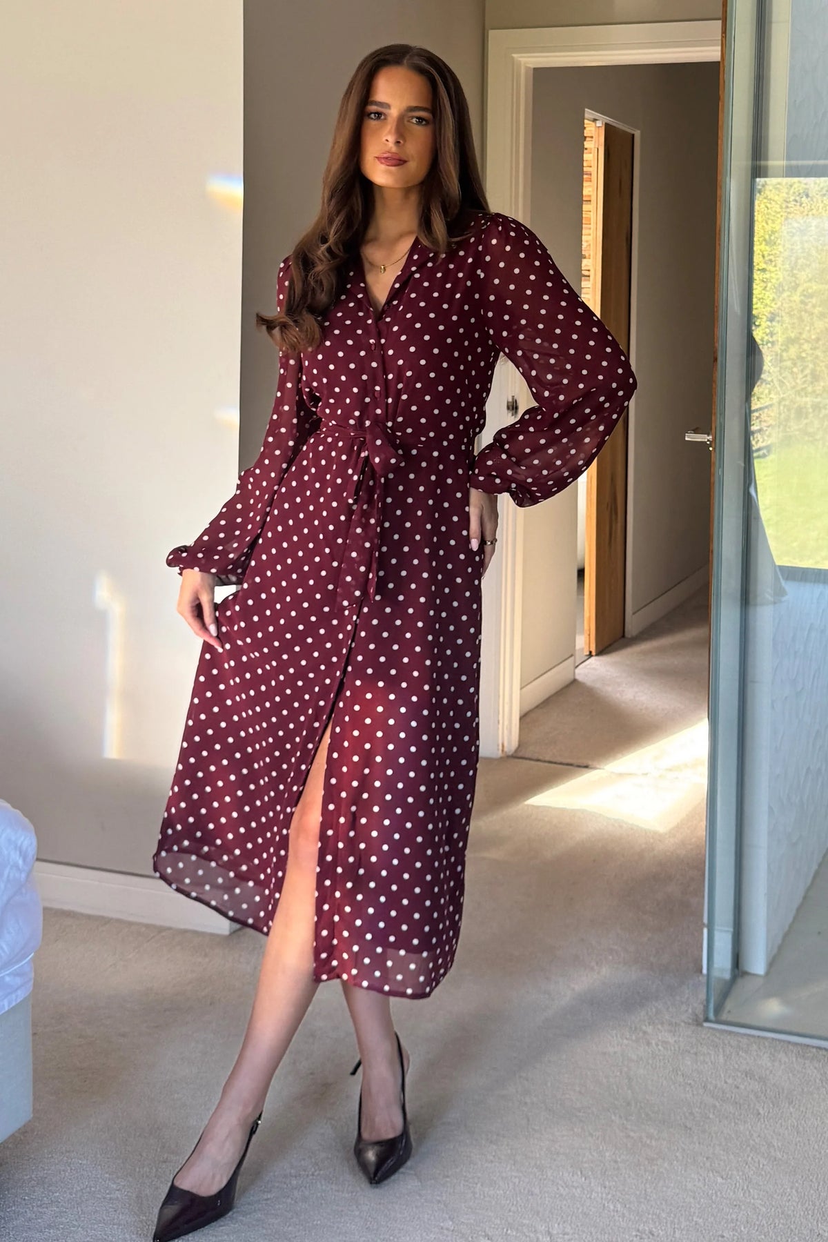 Girl In Mind Kaya Berry Spot Midi Shirt Dress