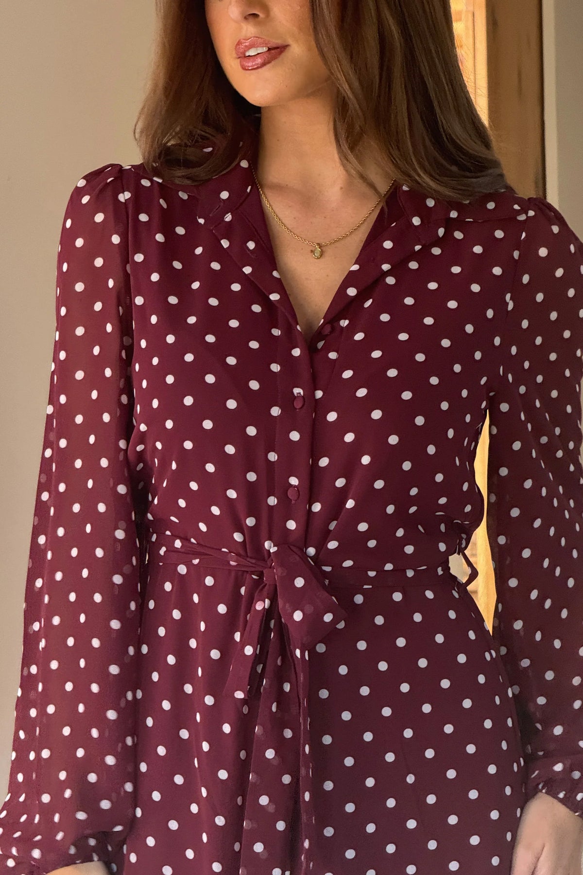 Girl In Mind Kaya Berry Spot Midi Shirt Dress