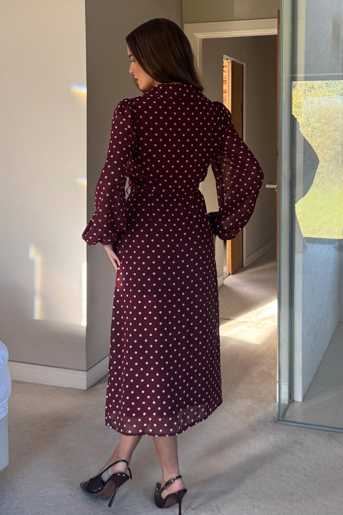 Girl In Mind Kaya Berry Spot Midi Shirt Dress