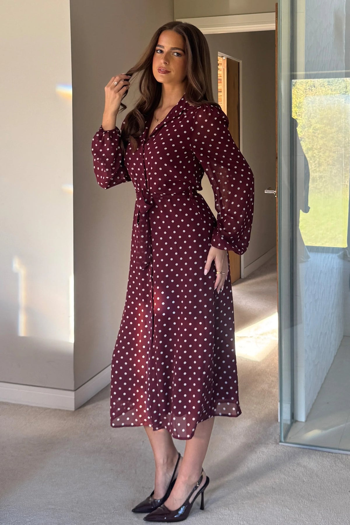 Girl In Mind Kaya Berry Spot Midi Shirt Dress