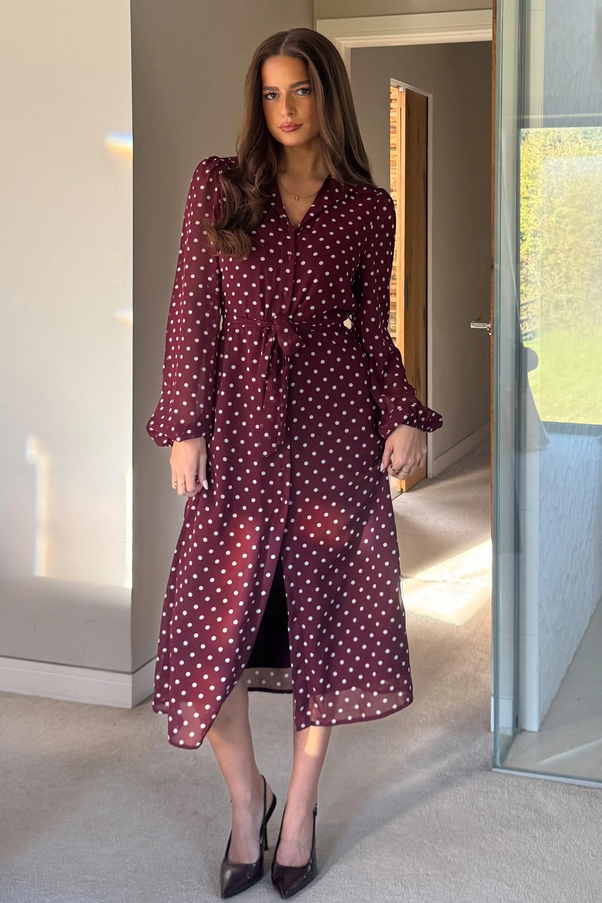 Girl In Mind Kaya Berry Spot Midi Shirt Dress