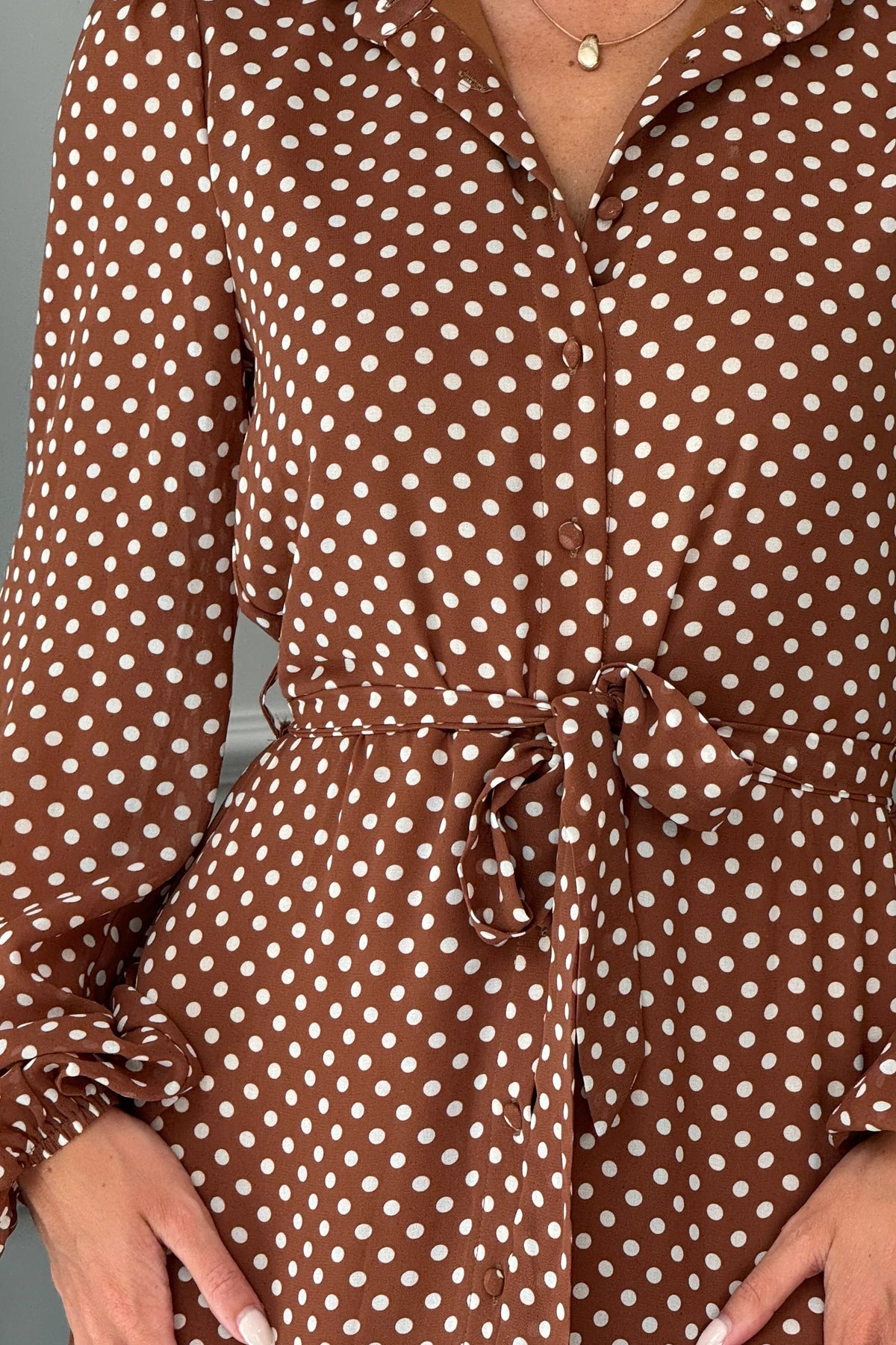 Girl In Mind Kaya Brown Spot Midi Shirt Dress