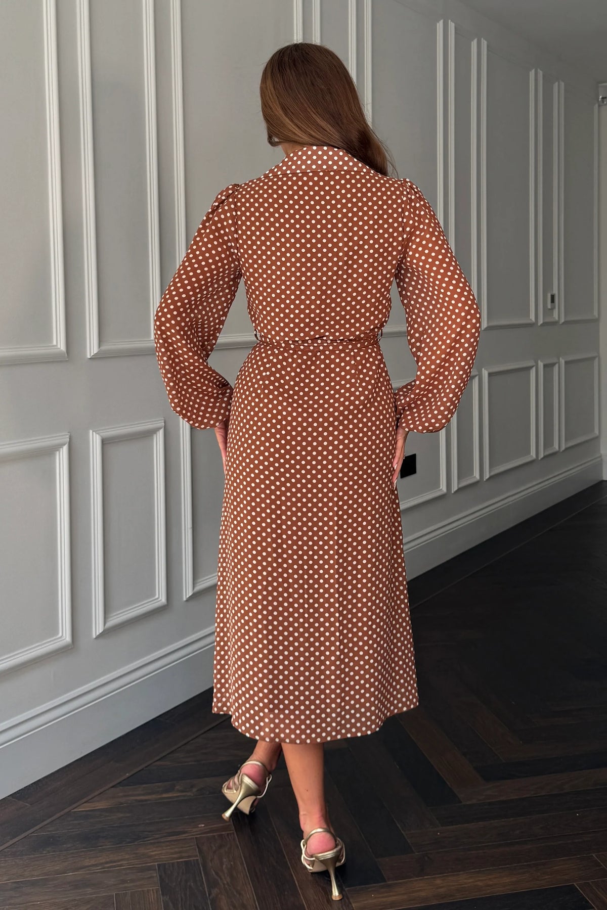 Girl In Mind Kaya Brown Spot Midi Shirt Dress