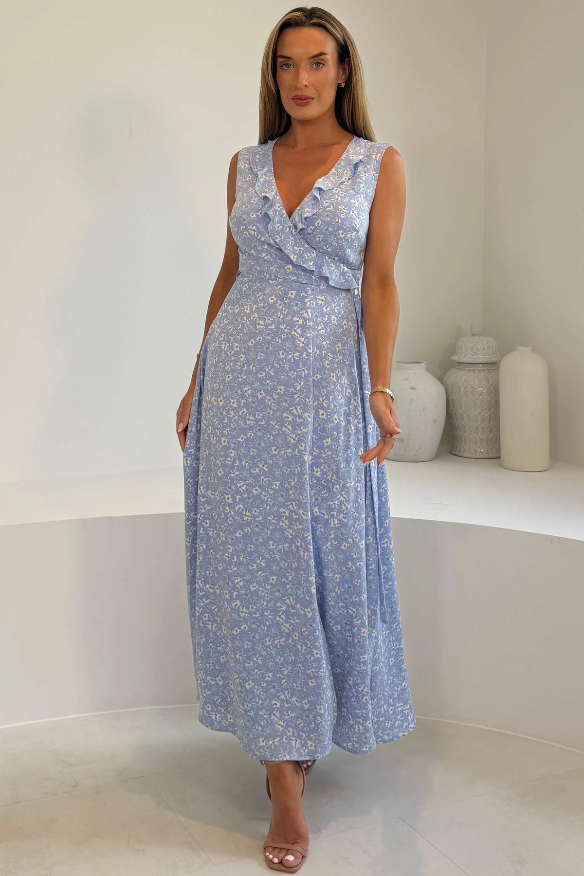 Girl In Mind Kiki Blue Floral Split Maxi Dress