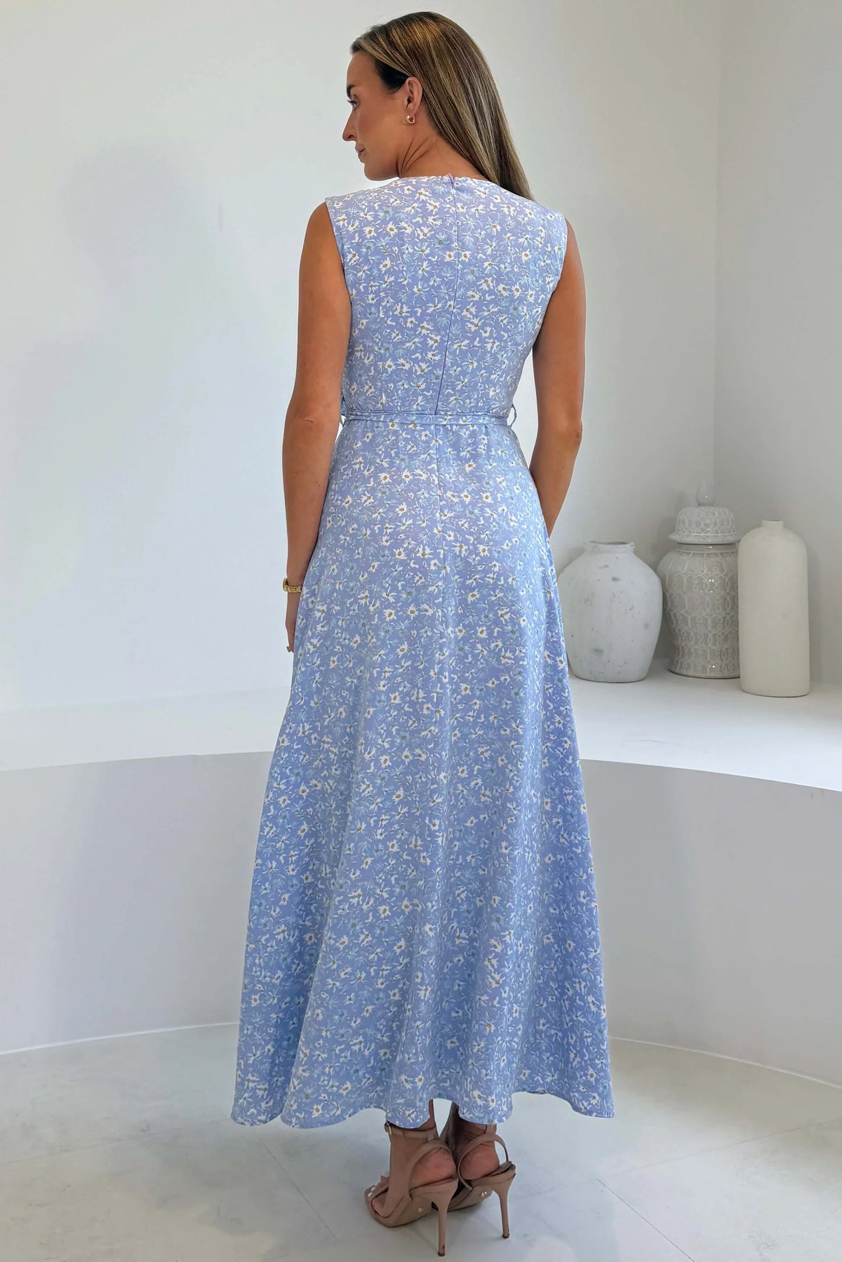 Girl In Mind Kiki Blue Floral Split Maxi Dress
