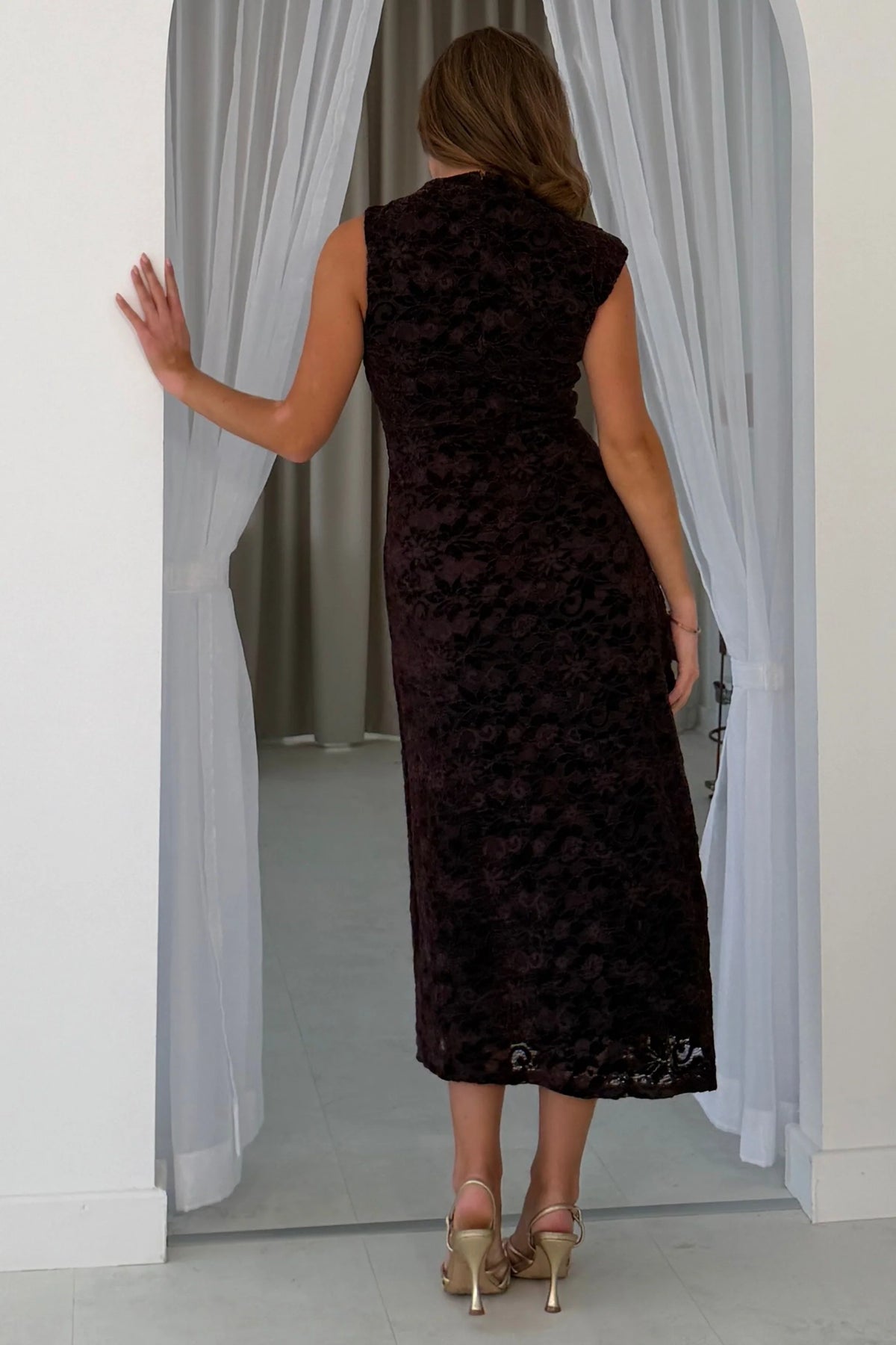 Girl In Mind Leonie Lace Burgundy Midi Shift Dress