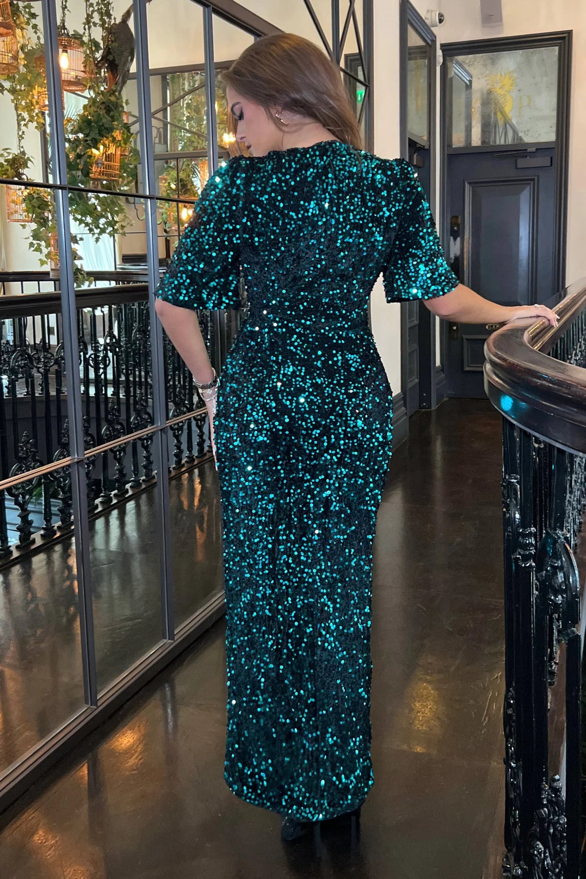 girl in mind lilah sequin green maxi dress
