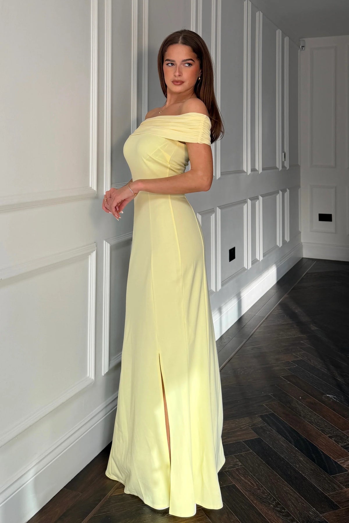 Girl In Mind Lois Bardot Yellow Maxi Dress