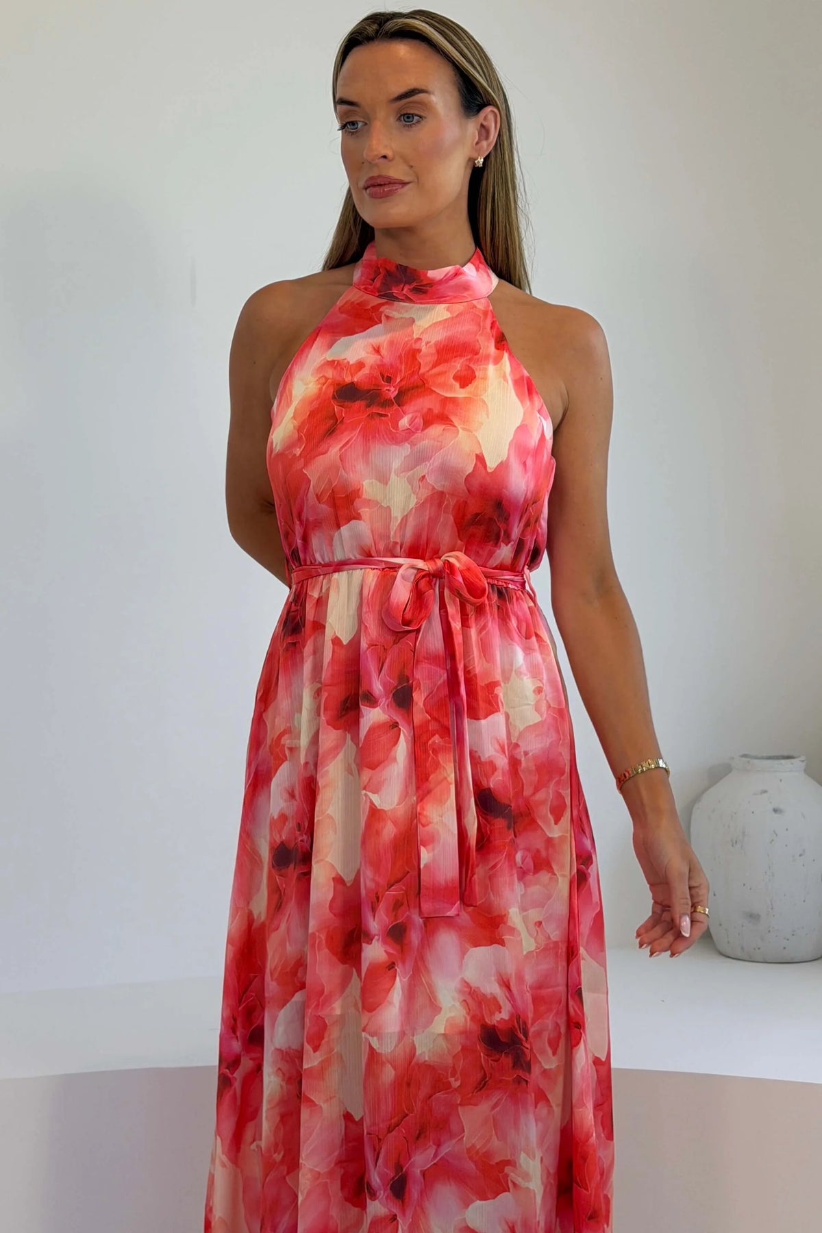 Girl In Mind Lolo Floral Halterneck Orange Dress