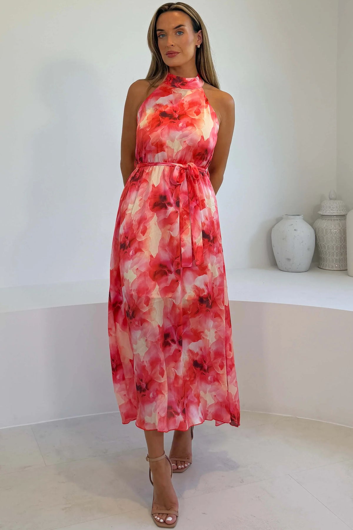 Girl In Mind Lolo Floral Halterneck Orange Dress