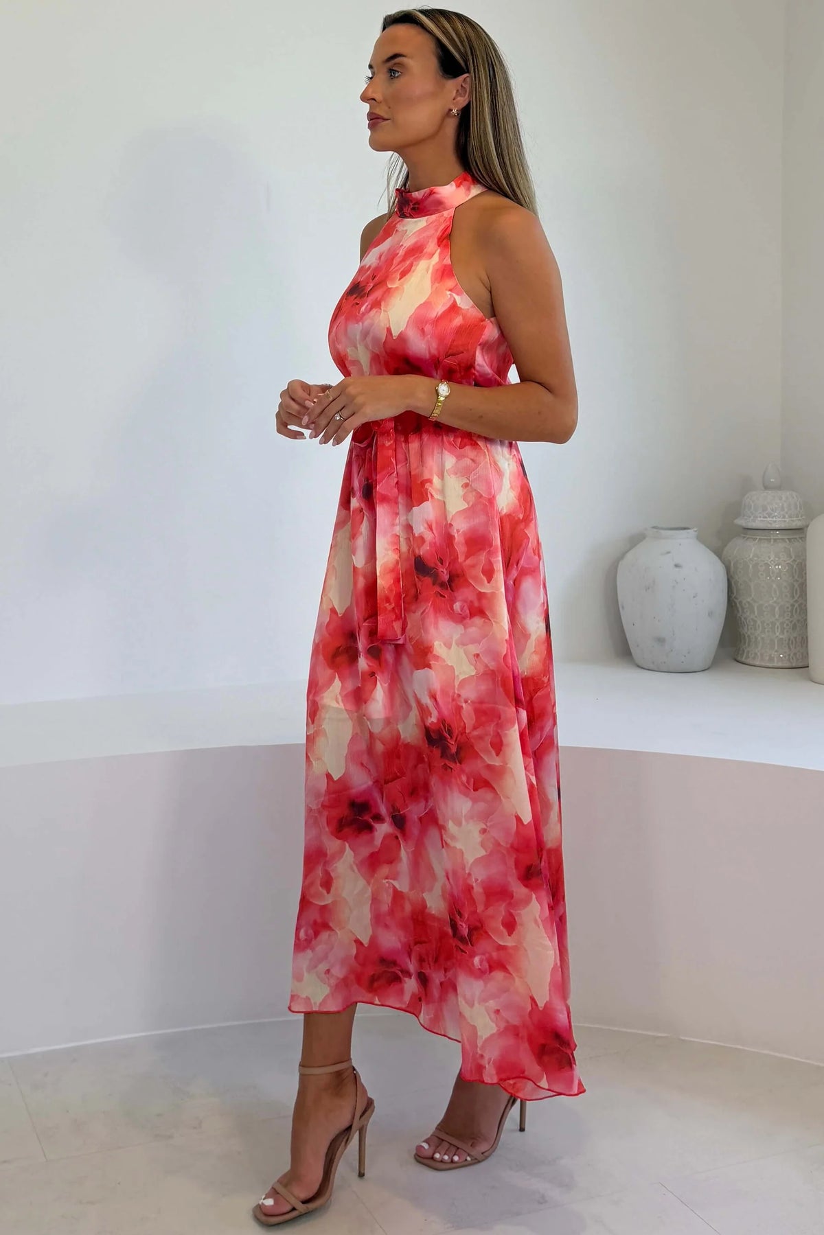 Girl In Mind Lolo Floral Halterneck Orange Dress