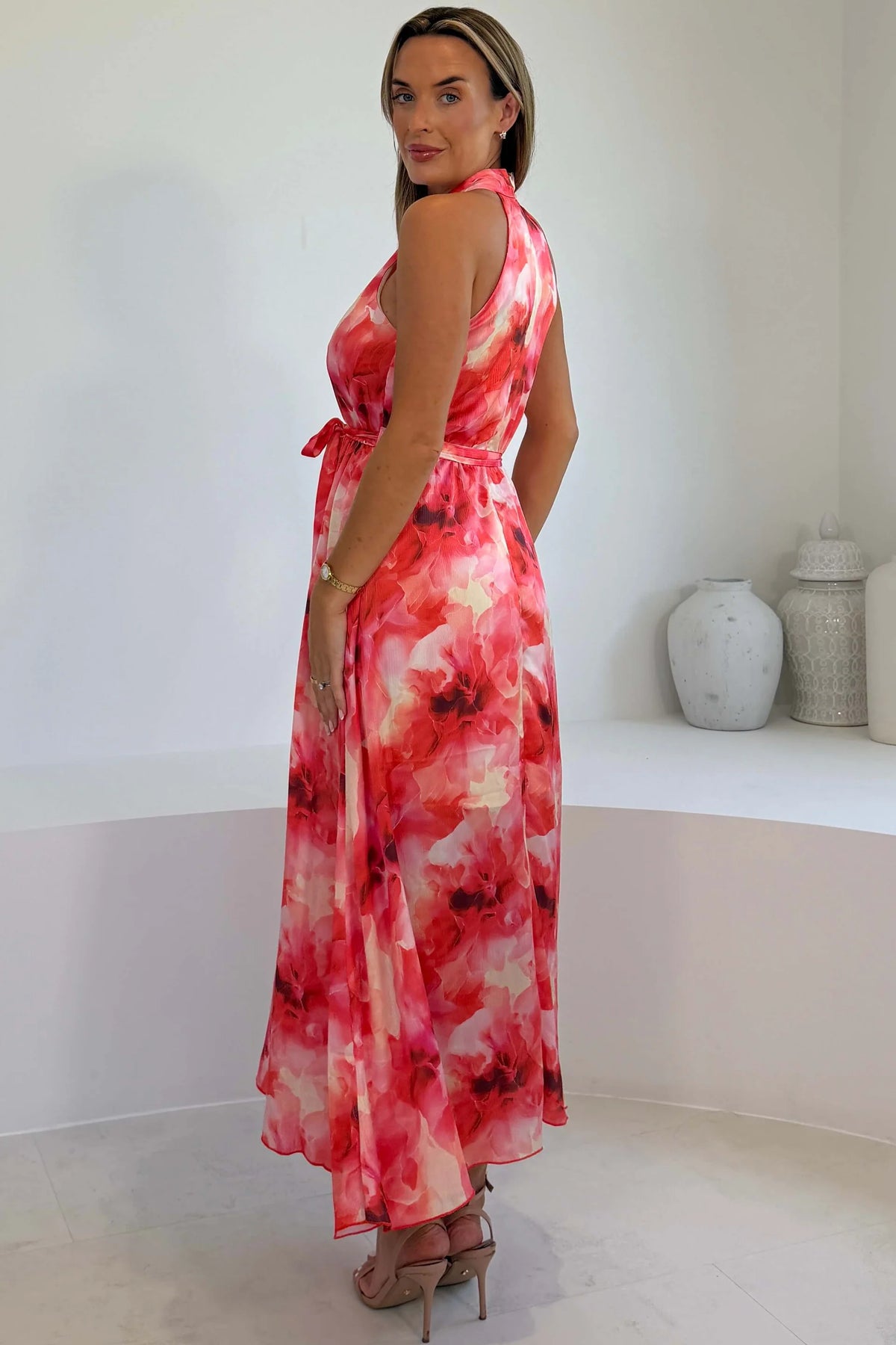 Girl In Mind Lolo Floral Halterneck Orange Dress