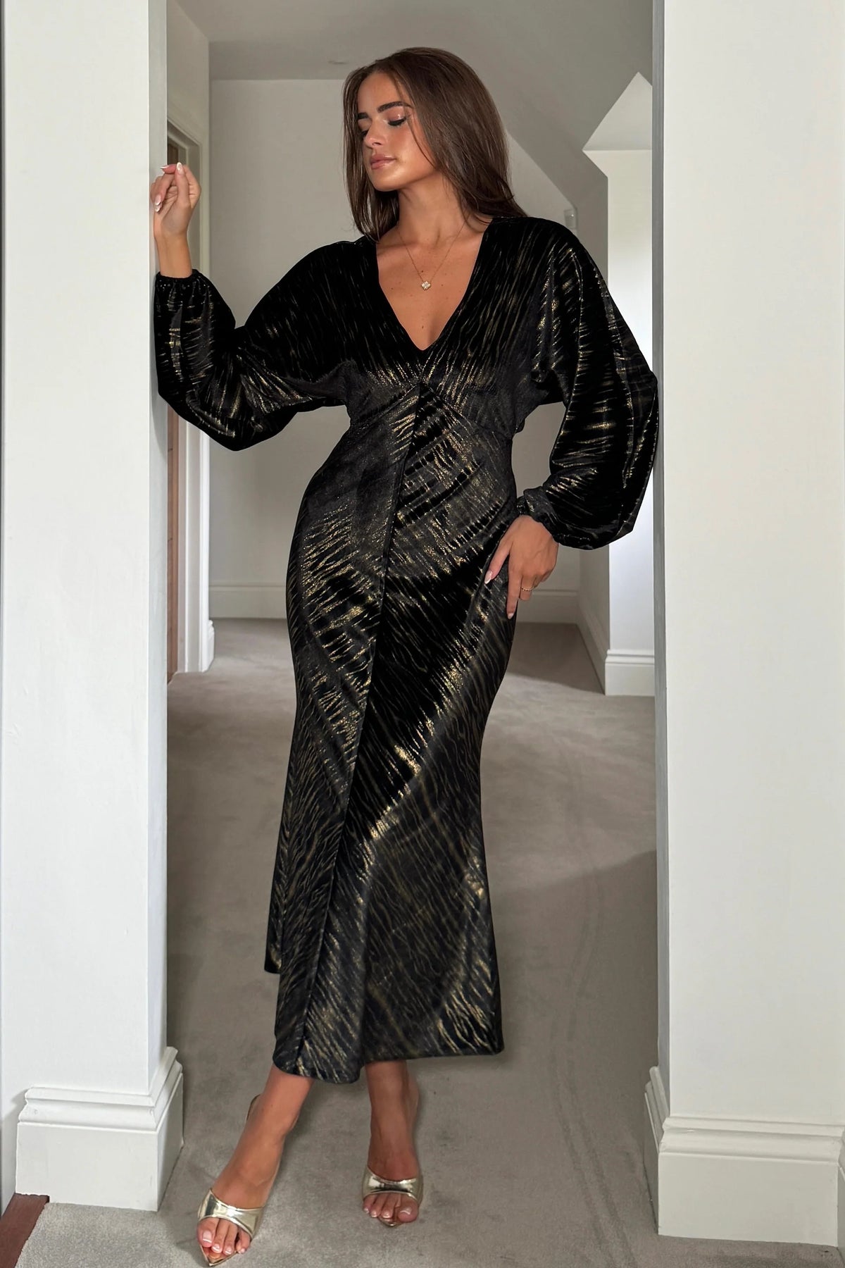 Girl In Mind London Long Sleeve Velvet black And Gold Maxi Dress Love My Apparel Girl In Mind London Long Sleeve Velvet black And Gold Maxi Dress Love My Apparel