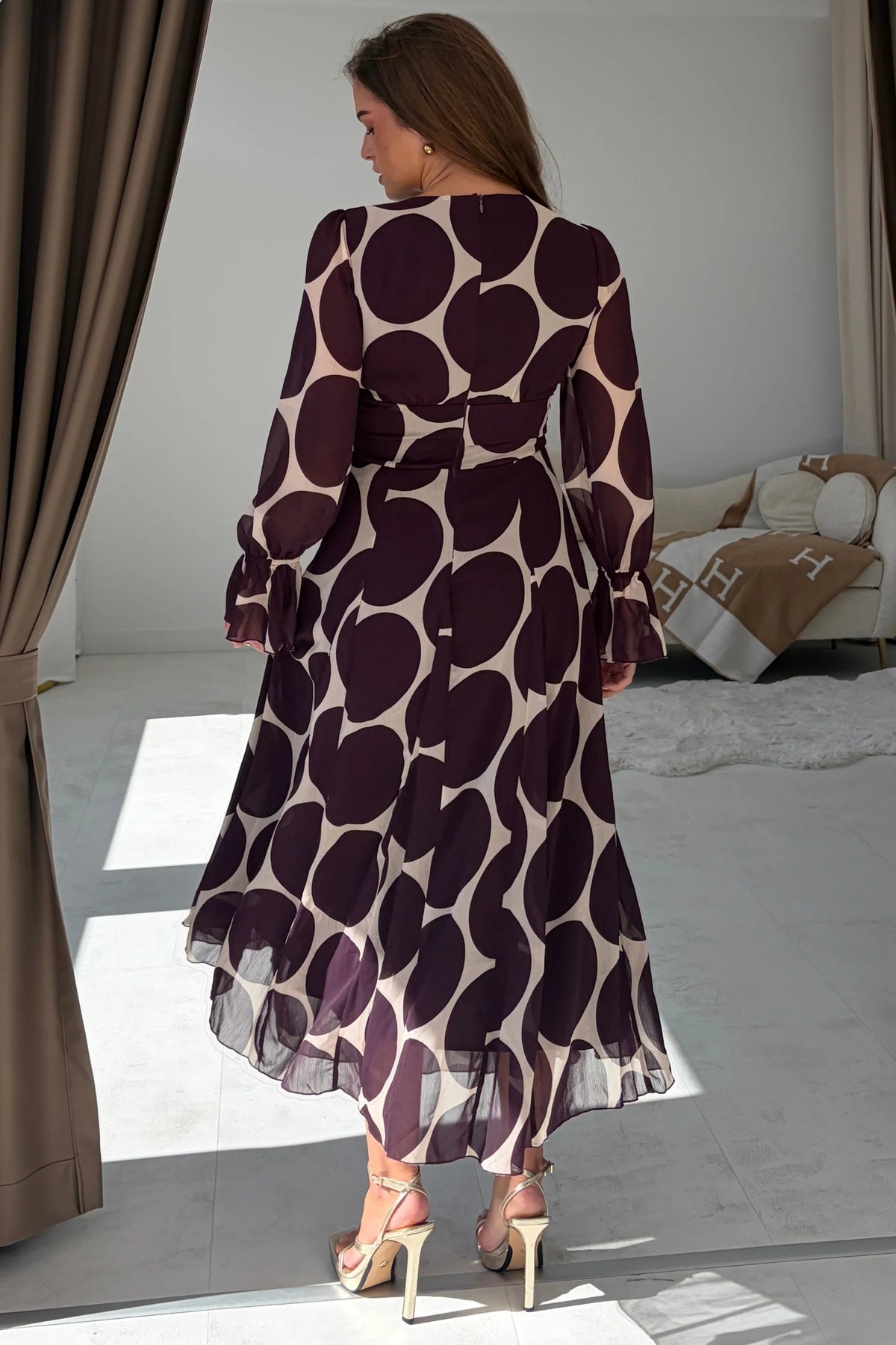 Girl In Mind Marcella Spot Print Long Sleeve Plum Dress