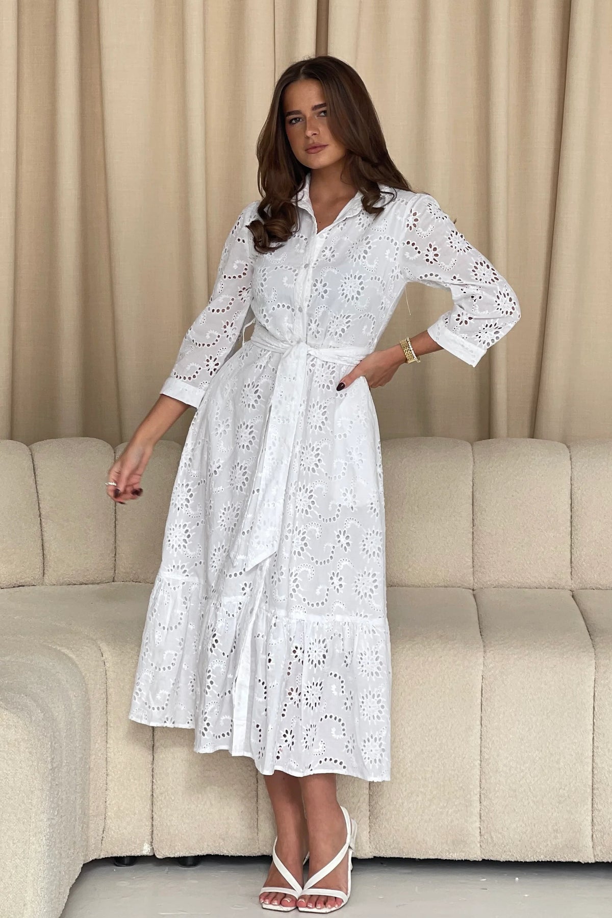 Girl In Mind Michelle Broderie Anglaise Midaxi White Dress