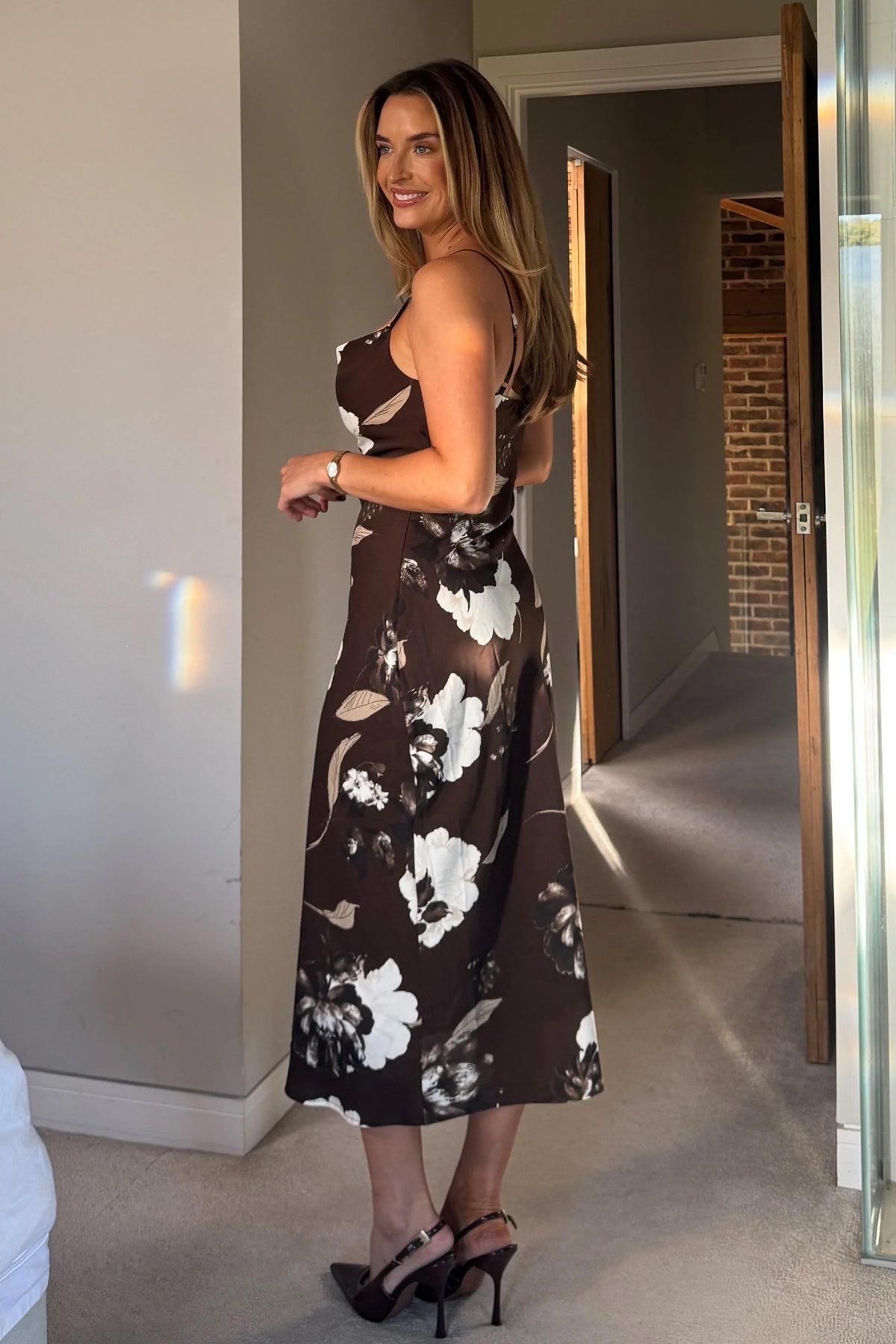 Girl In Mind Naomi Brown Floral Midi Slip Dress