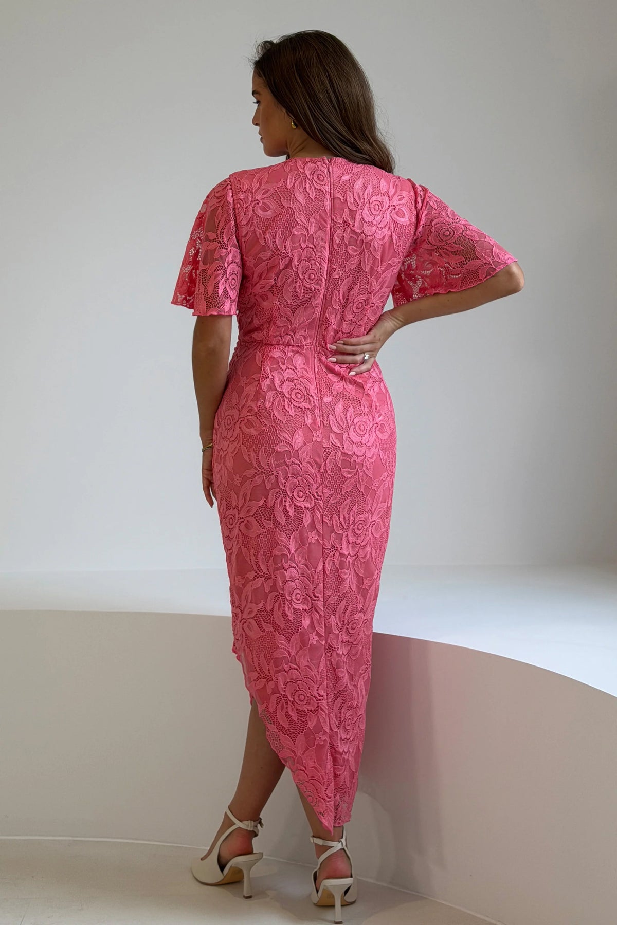 Girl In Mind Natasha Pink Lace Midi Dress