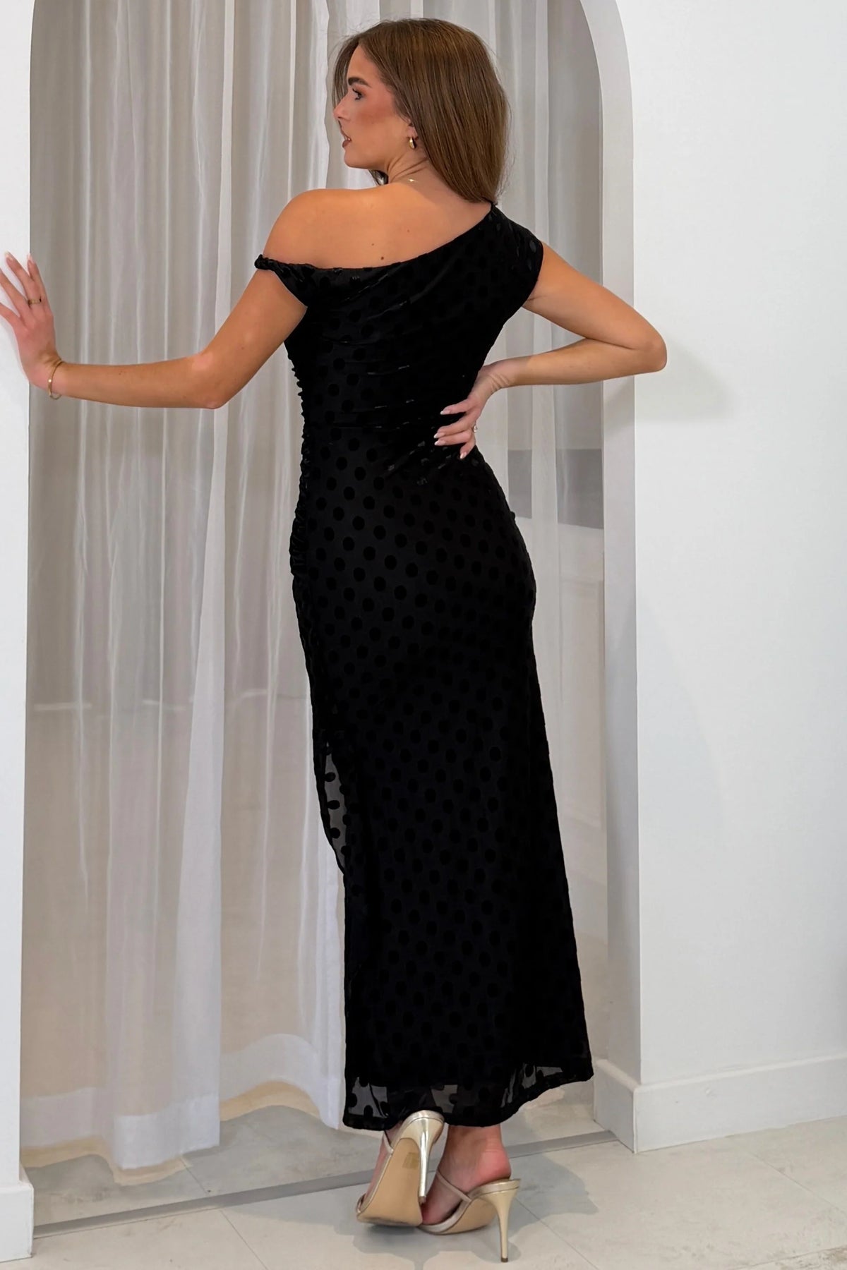 Girl In Mind Nicky Polka Dot Burnout Black Maxi Dress