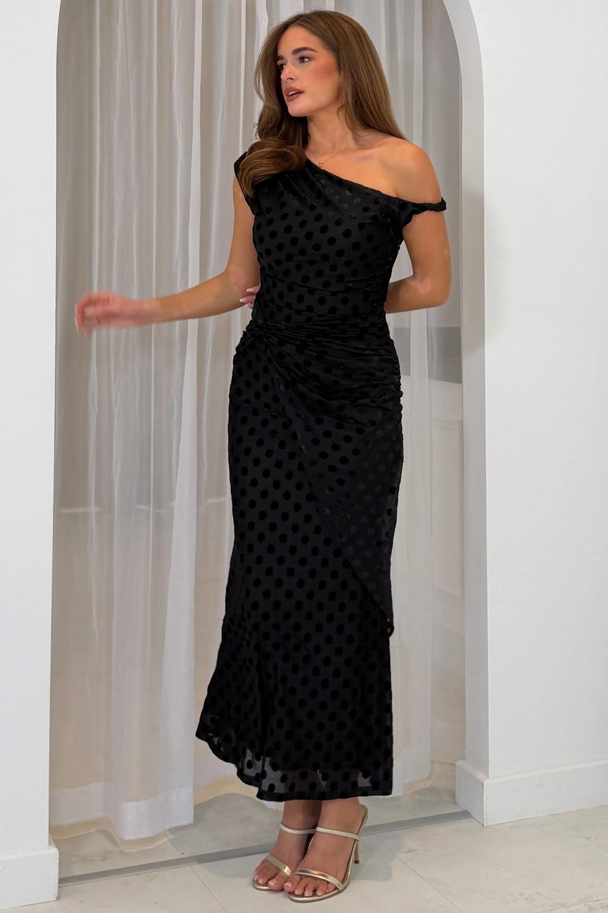 Girl In Mind Nicky Polka Dot Burnout Black Maxi Dress
