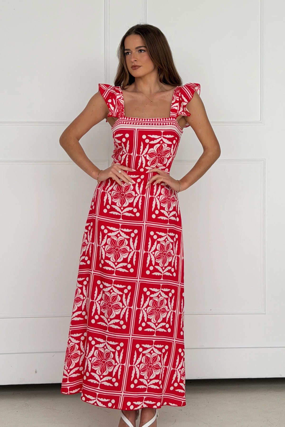 Girl In Mind Orla Red Print Summer Maxi Dress
