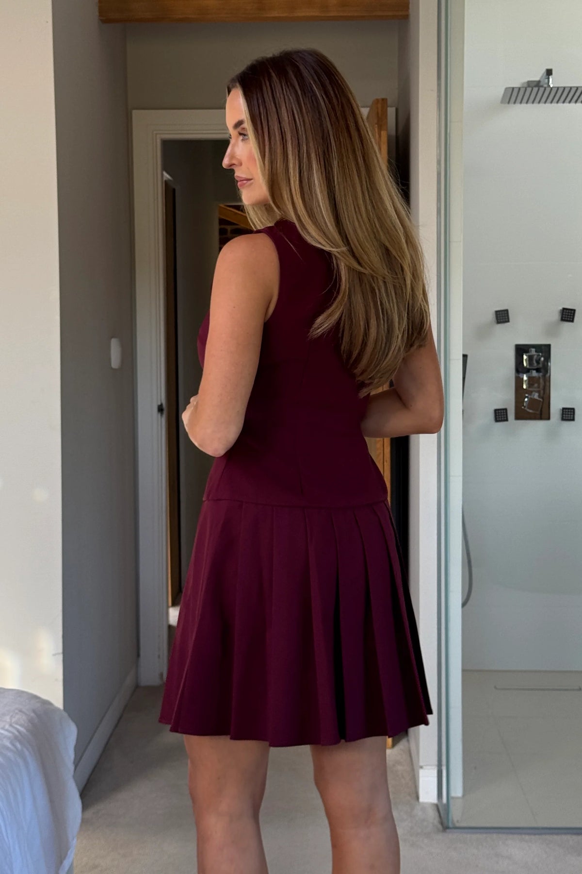 Girl In Mind Penelope Burgundy Tailored Pleated Mini Dress