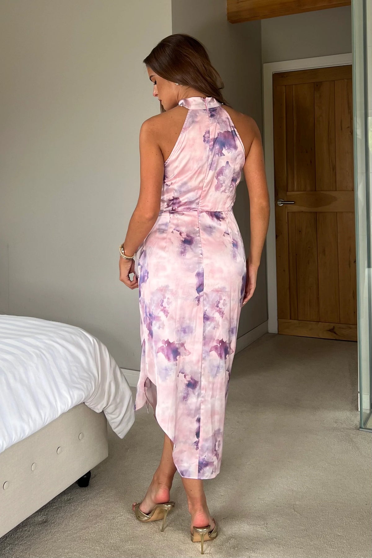 Girl In Mind Priya Tie Waist Halter neck Purple Midi Dress