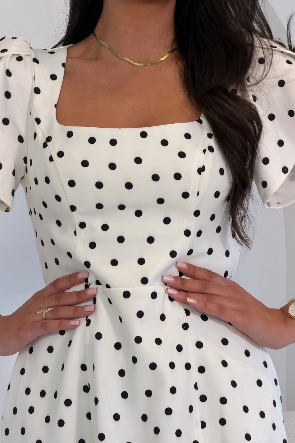 Girl In Mind Reeve Square Neckline White Polka Dot Mini Dress