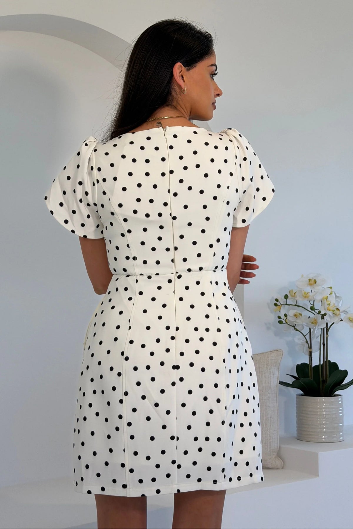 Girl In Mind Reeve Square Neckline White Polka Dot Mini Dress