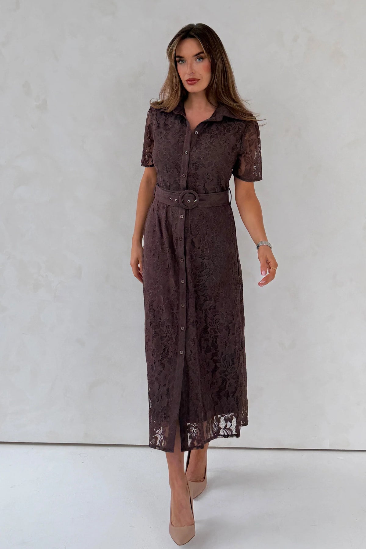 Girl In Mind Tansy Short Sleeve Lace Brown Midi Dress Love My Apparel Girl In Mind Tansy Short Sleeve Lace Brown Midi Dress Love My Apparel