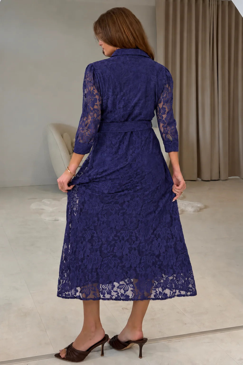 Girl In Mind Tansy Short Sleeve Lace Purple Midi Dress