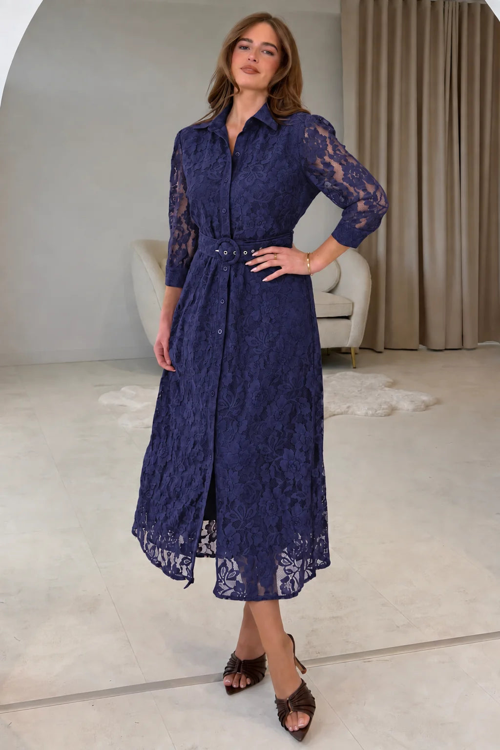 Girl In Mind Tansy Short Sleeve Lace Purple Midi Dress