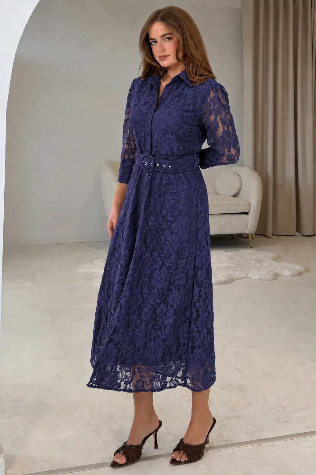 Girl In Mind Tansy Short Sleeve Lace Purple Midi Dress
