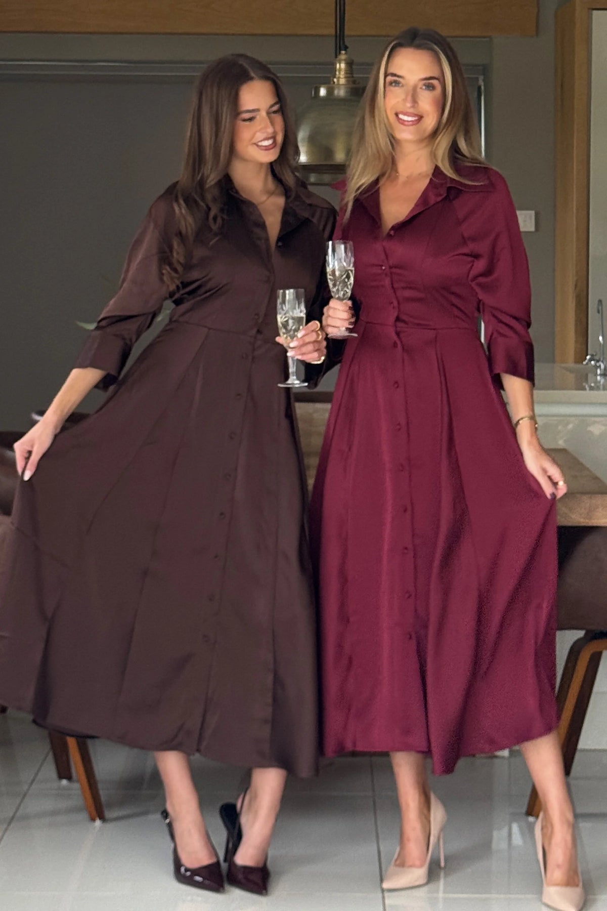 Girl In Mind Valeria Berry Satin Shirt Dress