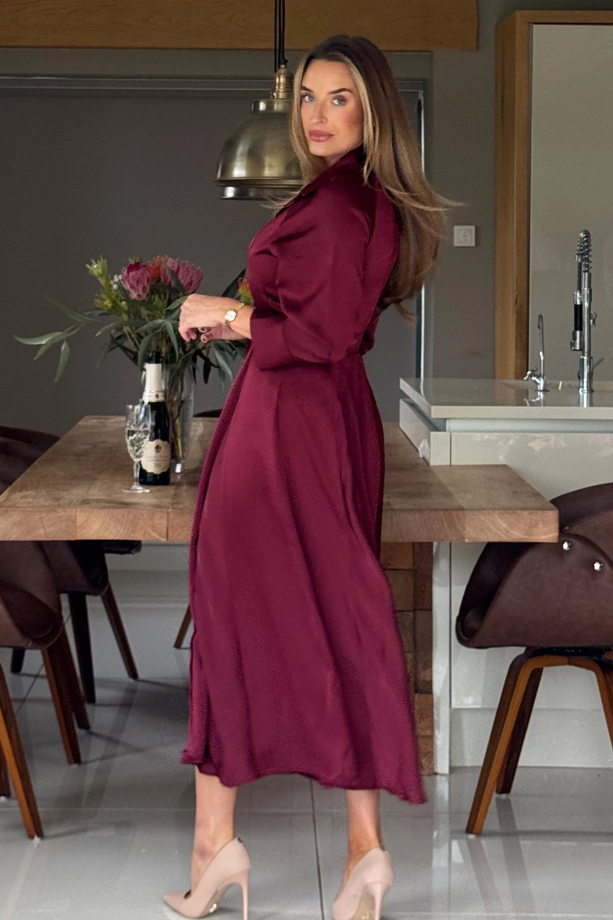 Girl In Mind Valeria Berry Satin Shirt Dress