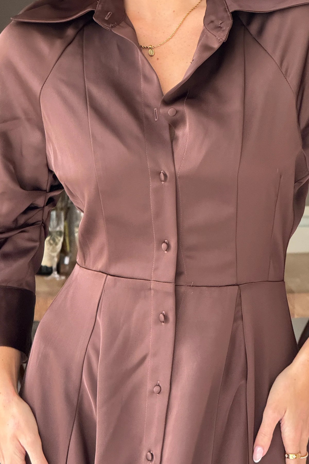 Girl In Mind Valeria Chocolate Brown Satin Shirt Dress