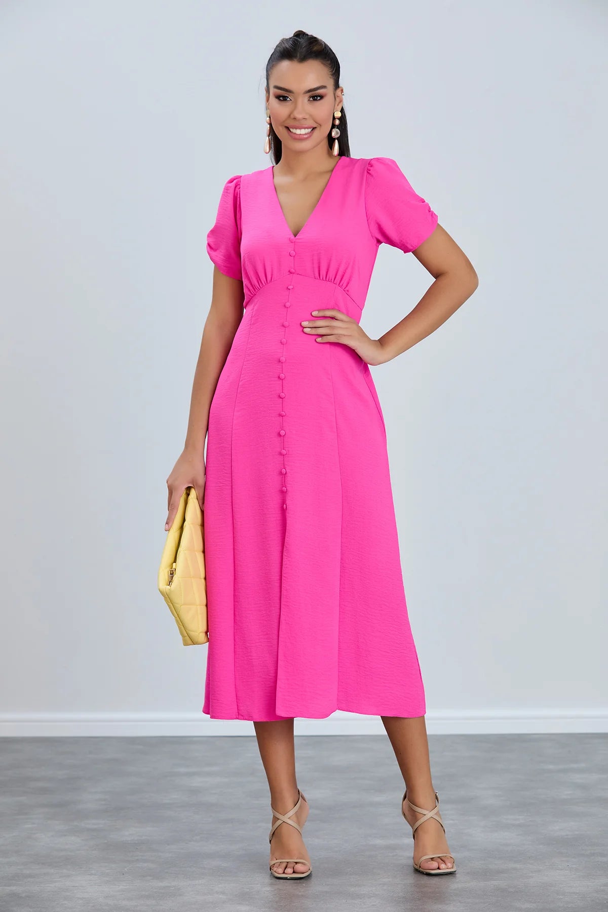 Jenerique Button Front Pink Midi Dress
