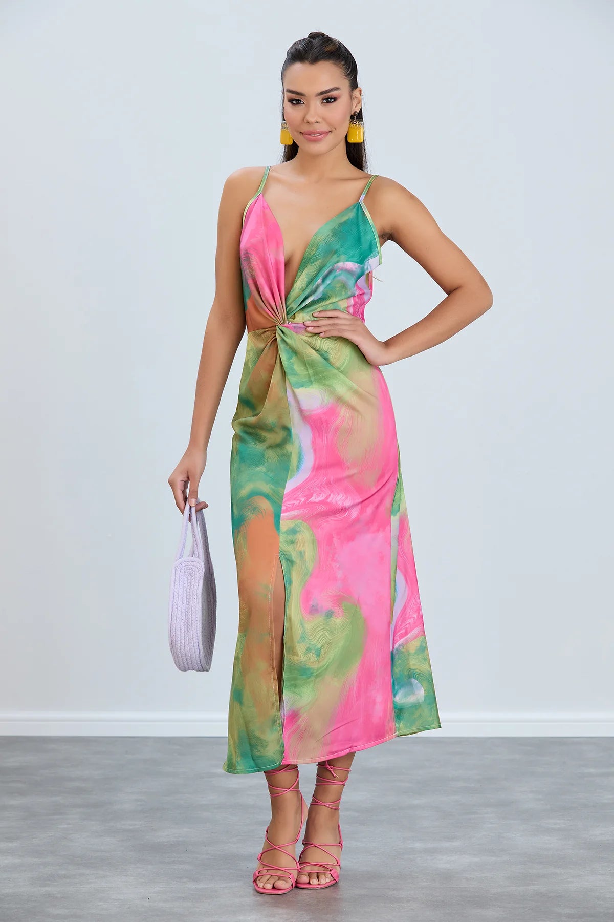 Jenerique Satin Slip Pink And Green Midi Dress Love My Apparel Jenerique Satin Slip Pink And Green Midi Dress Love My Apparel