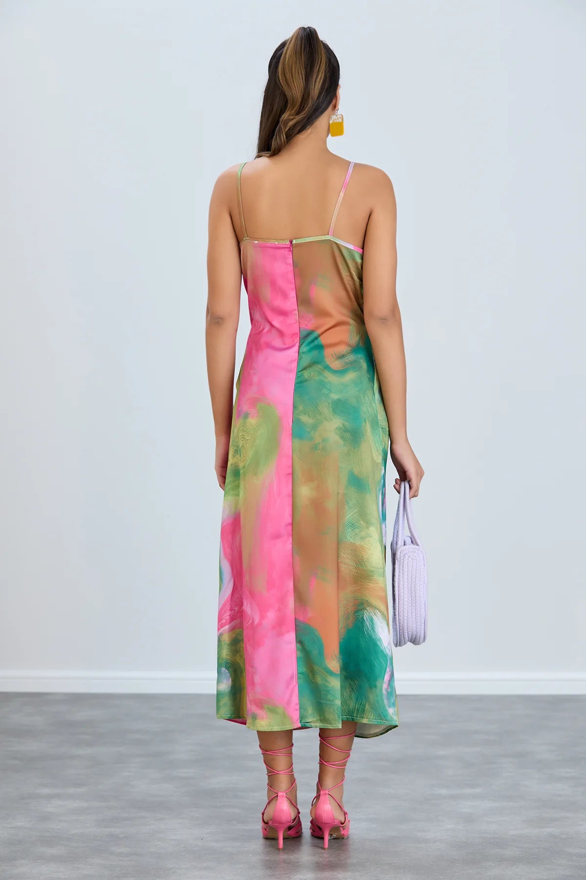 Jenerique Satin Slip Pink And Green Midi Dress Love My Apparel Jenerique Satin Slip Pink And Green Midi Dress Love My Apparel